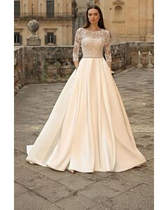 Lace Illusion Bodice Ball Gown with Long Train for Formal Events