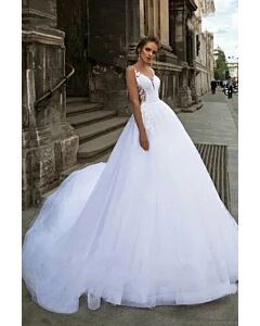 Lace V-Neck Ball Gown Train for Formal Events