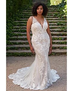 Lace V-Neck Mermaid Gown with Long Train for Formal 