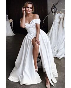 Off-the-Shoulder High-Slit Satin Gown for Formal Events