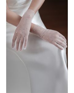 Sheer Crystal-Embellished Gloves for Bridal Gowns