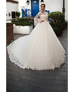Sleeve Lace Ball Gown with Long Train for Formal Events