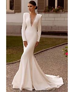 Sleeve V-Neck Mermaid Gown with Long Train for Formal Events