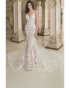 Lace V-Neck Mermaid Gown with Long Train for Formal Events