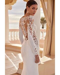 Long-Sleeve Illusion Neckline Mermaid Gown with Long Train for Formal Events