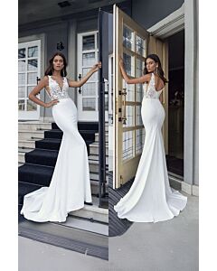 Lace Bodice Mermaid Gown with Long Train for Formal Events