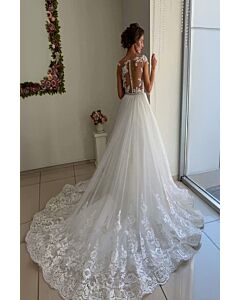Lace Illusion Neck Mermaid Gown with Detachable Train for Formal Events