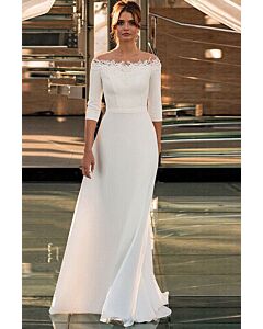 Off-the-Shoulder Lace Bodice Mermaid Gown with Long Train for Formal Events