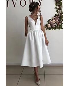 V-Neck Sleeveless A-Line Midi Dress with Pockets for Formal Events