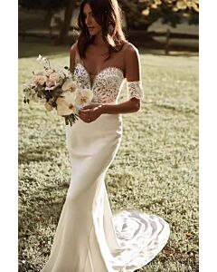 Lace Bodice Mermaid Gown with Long Train for Wedding Events