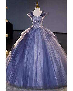 Lavender Glitter Off-Shoulder Ball Gown with Embellished Bodice – Perfect for Weddings and Formal Events