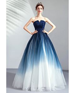 Ombre Blue Strapless Ball Gown with Tulle Skirt – Perfect for Proms and Evening Galas