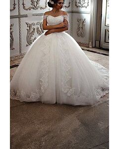 Off-the Lace Ball Gown with Long Train for Formal Events