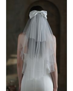Two-Tier Tulle Veil with Bow for Bridal Events