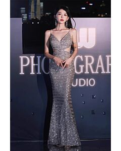 Silver Sequin Cutout Mermaid Gown – Perfect for Evening Galas