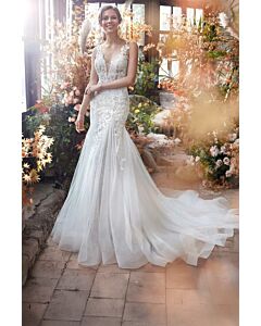 Deep V-Neck Lace Mermaid Gown with Long Train for Formal 