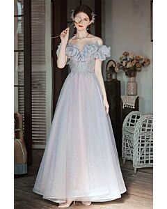 Moonlit Ruffle Elegance – Off-Shoulder Vintage Ballgown