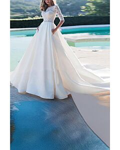 Lace Illusion Bodice A-Line Gown with Long Train for Formal Events