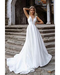Deep V-Neck A-Line Gown with Long Train for Evening Events