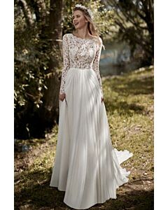 Lace Illusion Neckline Sleeve Tulle Ball Gown with Long Train for Formal Events