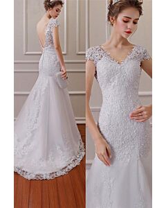 Lace Illusion Back Mermaid Gown with Long Train for Formal Events