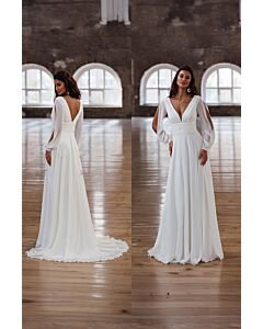 Deep V-Neck Long-Sleeve Flowy Maxi Dress with Cut-Out Shoulders for Formal Events
