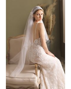 Floral Accent Tulle Veil with Long Train for Bridal Events