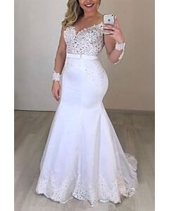 Lace-Top Mermaid Gown with Long Train for Formal Events