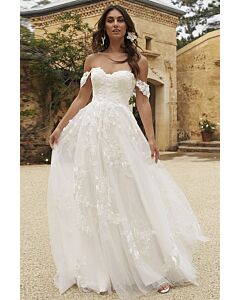 Off  Shoulder Lace Ball Gown with Long Train for Formal Events