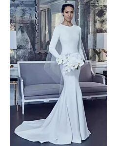 High-Neck Long-Sleeve Mermaid Gown with Long Train for Formal Events