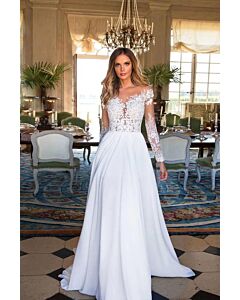 Illusion Neckline Lace Bodice Long-Sleeve Ball Gown for Formal Events
