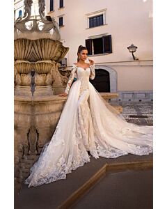 Lace Long-Sleeve Mermaid Gown with Detachable Train for Formal Events