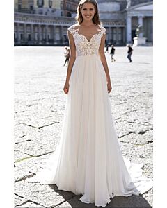 Lace Illusion Neckline A Gown with Long Train for Formal Events
