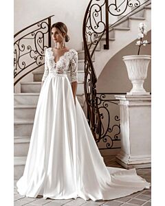 Lace-Top V-Neck Ball Gown with Long Train for Formal Events