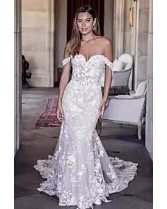 Off-the-Shoulder Lace Mermaid Gown with Long Train for Evening Events