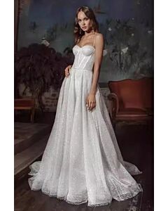 Strapless Sweetheart Neckline Glitter Ball Gown with Long Train for Formal Events