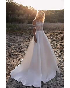 Sleeveless Lace Bodice Ball Gown with Long Train for Formal Events