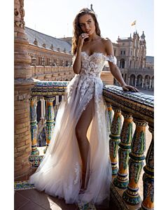 Lace Off-the-Shoulder Mermaid Gown with High Slit and Long Train for Formal Events