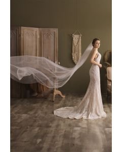 Long Tulle Veil with Delicate Trim for Bridal Events