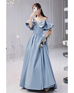 Sky Blue Off-Shoulder Ball Gown with Dramatic Ruffles – Perfect for Proms and Formal Events