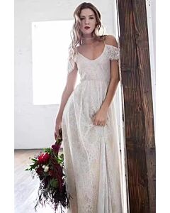 Off-the-Shoulder Lace Maxi Dress with Slit for Formal Events
