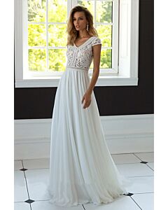 Lace V-Neck A-Line Gown with Flowing Skirt for Formal Events
