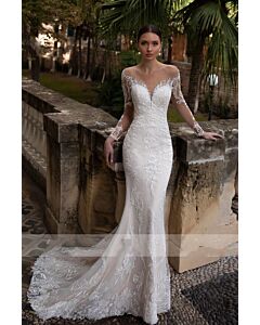 Long-Sleeve Lace Mermaid Gown with Long Train for Formal Events