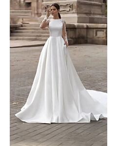 High Long-Sleeve A-Line Gown with Long Train for Formal Events
