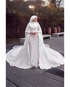 Lace High-Neck Mermaid Gown with Long Train for Formal Events