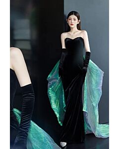 Midnight Emerald Velvet Gown – Strapless High-Low Evening Dress