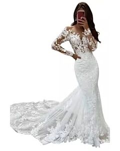 Sleeve Lace Mermaid Gown with Long Train for Formal Events
