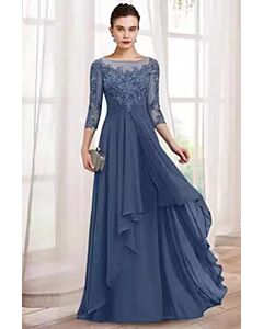 Illusion Neckline Lace Bodice Chiffon Gown with Layered Skirt for Evening Events