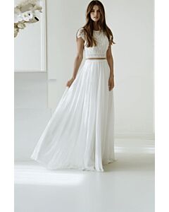 Two-Piece Lace Crop Top and Flowy Maxi Skirt Set for Formal Events