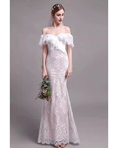 The-Shoulder Lace Mermaid Gown with Long Train for Formal Events